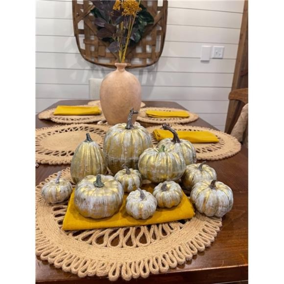 12 Pcs | Thanksgiving Pumpkin Decorations | Artificial Foam Golden Pumpkins - Picture 3 of 8